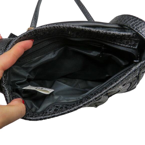 1980s Vintage NAS Black Frogskin Faux Leather Elephant Buckle Shoulder Bag - Picture 8 of 12